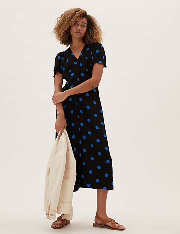 Polka Dot Button Through Midi Tea Dress