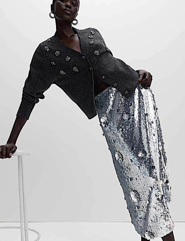 Sequin Midaxi A-Line Skirt - AL