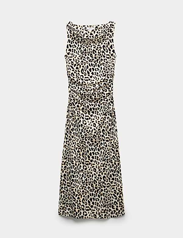 Animal Print Cowl Neck Midi Bodycon Dress - UA