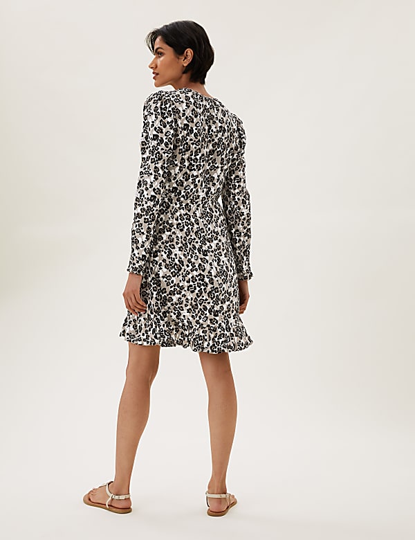 Animal Print Tie Neck Mini Skater Dress