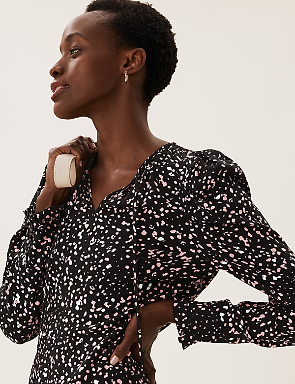 Polka Dot Tie Neck Mini Skater Dress