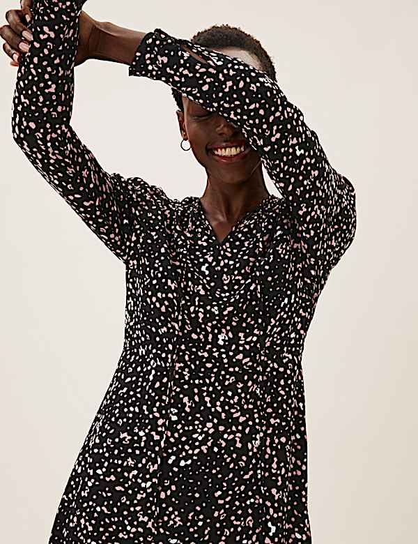 Polka Dot Tie Neck Mini Skater Dress - SI