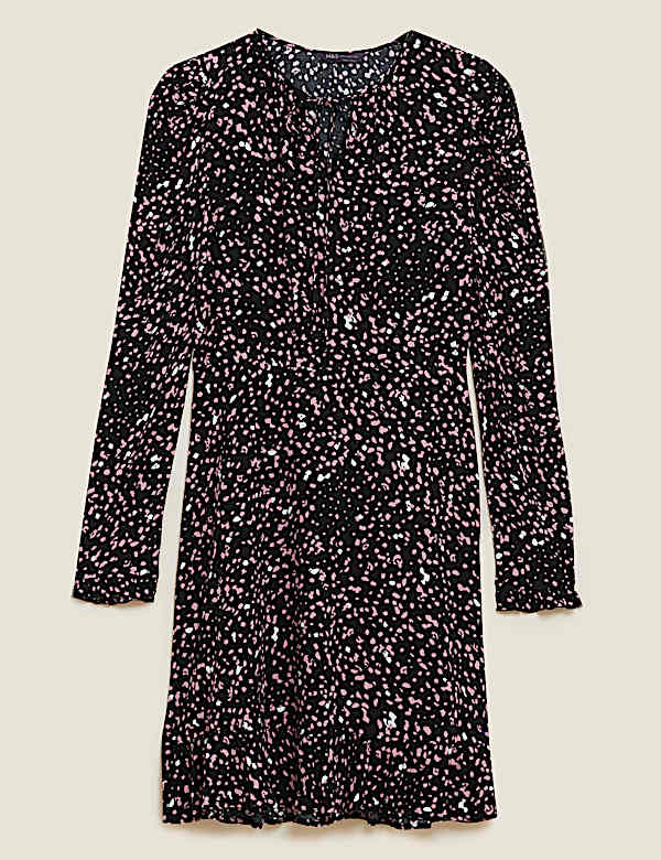 Polka Dot Tie Neck Mini Skater Dress - SI