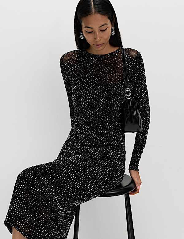 Mesh Jersey Sequin Column Dress - LU