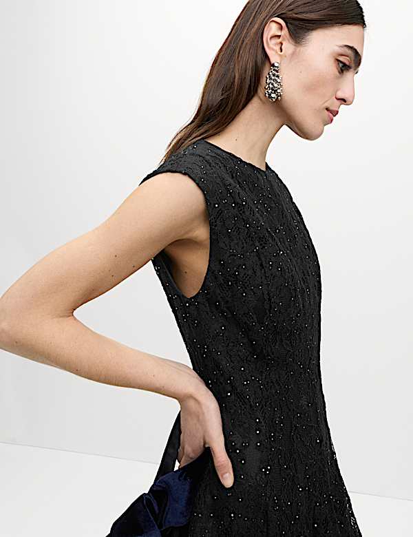 Lace Sequin Mini Skater Dress - VN