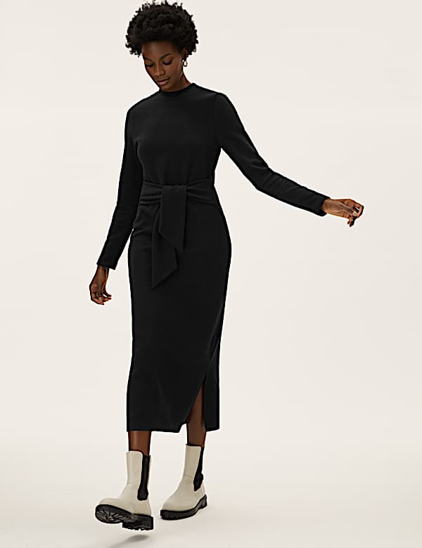 Tie Front Midi Shift Dress