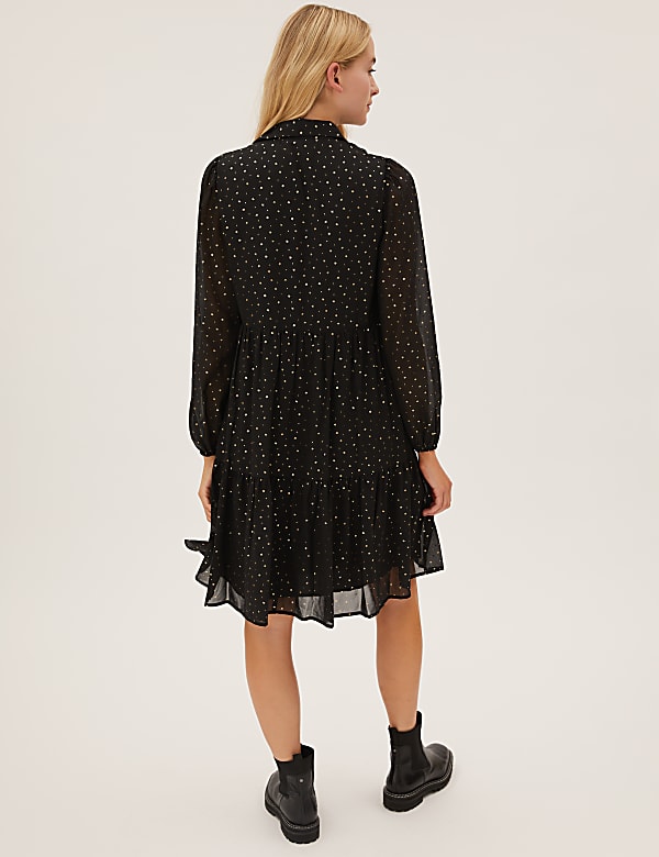 Foil Star Print Knee Length Shirt Dress