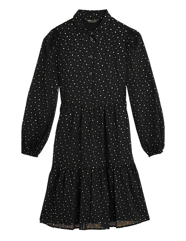 Foil Star Print Knee Length Shirt Dress