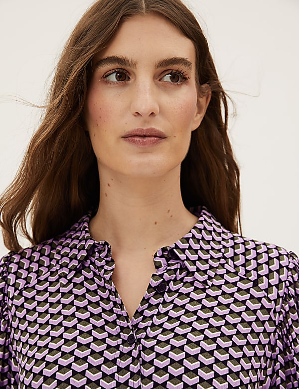 Geometric Print Collared Midi Shirt Dress