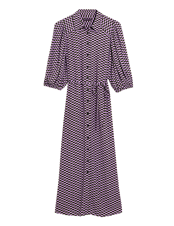 Geometric Print Collared Midi Shirt Dress