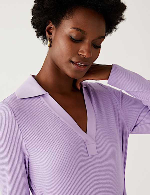 Ribbed V-Neck Tie Front Midi Column Dress