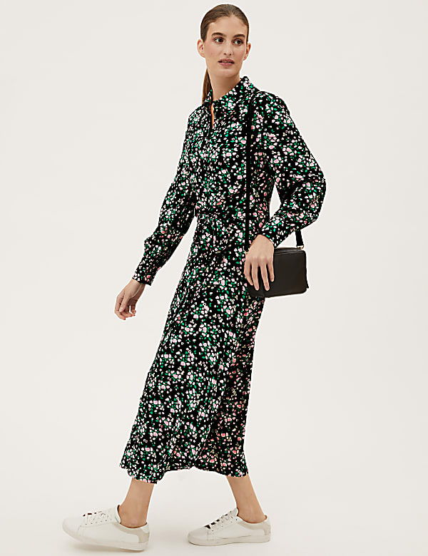 Floral Tie Front Midaxi Shirt Dress