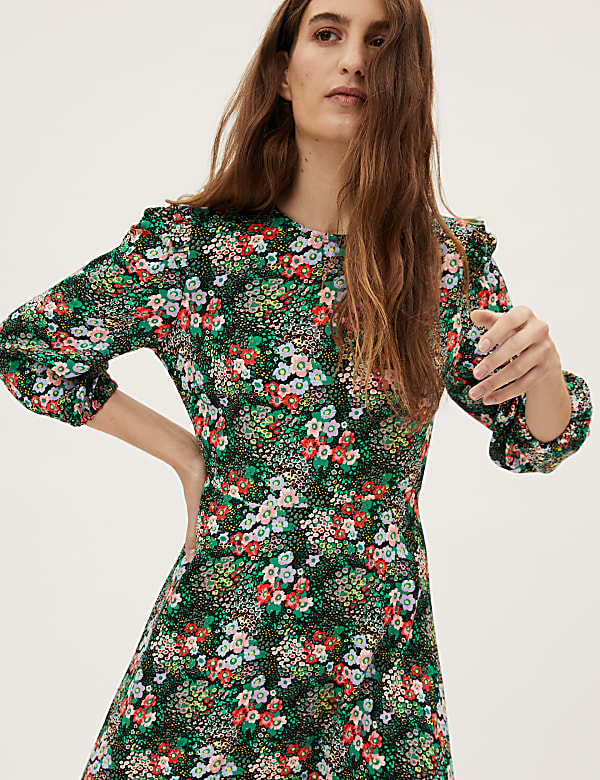 Floral Frill Detail Midaxi Tea Dress