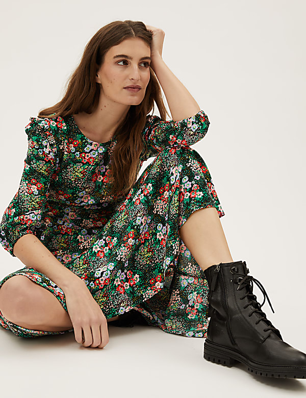 Floral Frill Detail Midaxi Tea Dress
