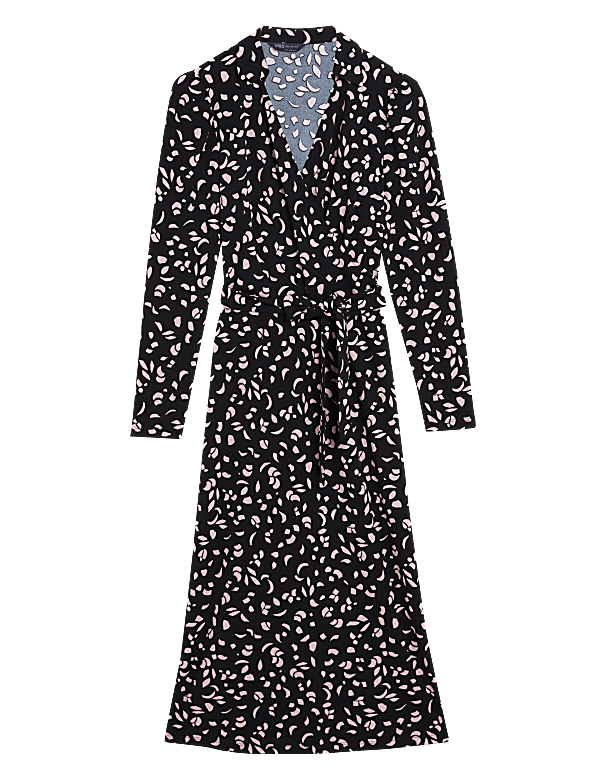 Printed Collared Midi Wrap Dress