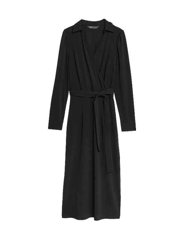 Collared Midi Wrap Dress