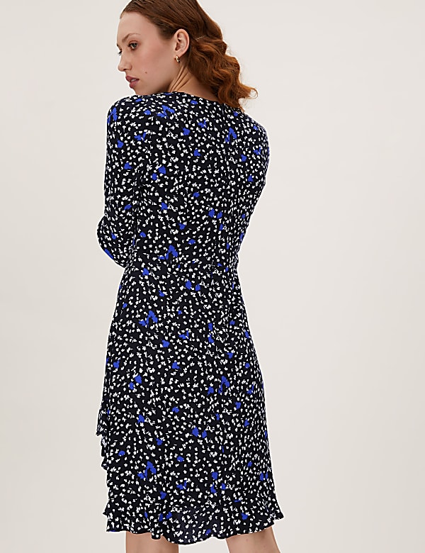 Floral V-Neck Knee Length Wrap Dress
