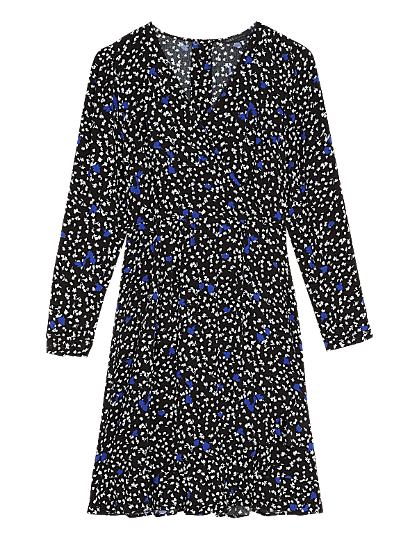 Floral V-Neck Knee Length Wrap Dress