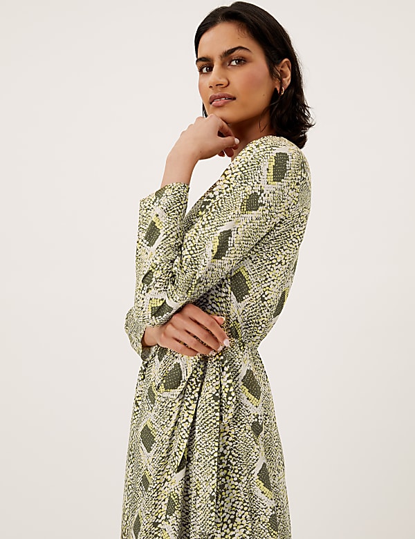 Snake Print V-Neck Midi Wrap Dress