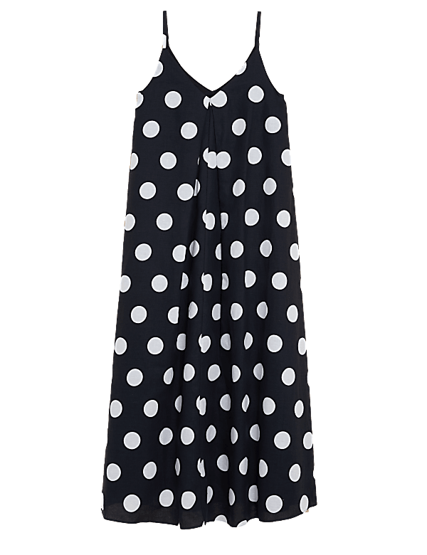 Linen Rich Polka Dot V-Neck Slip Dress