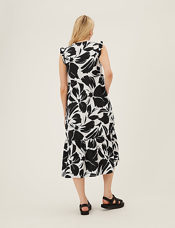 Pure Cotton Floral Midi Smock Dress