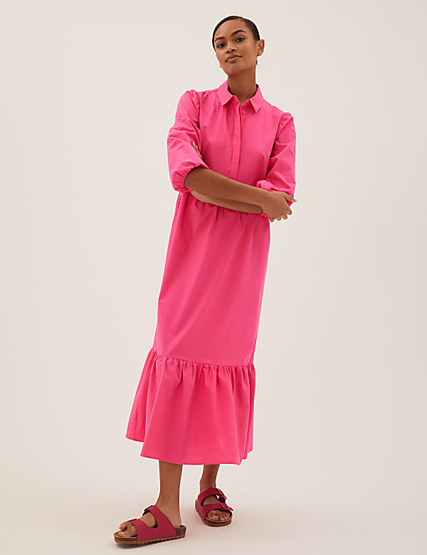 Pure Cotton Midi Shirt Dress