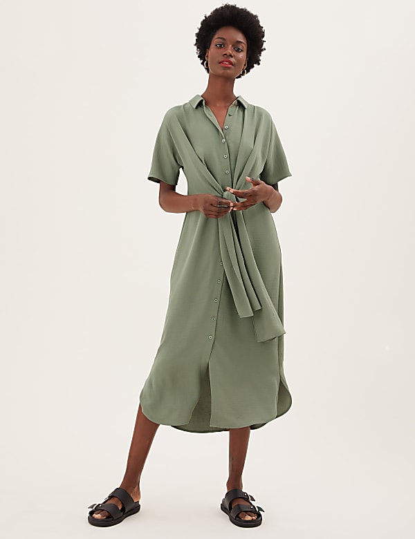 Tie Front Midi Shirt Dress BEIGE Dresses M S JE