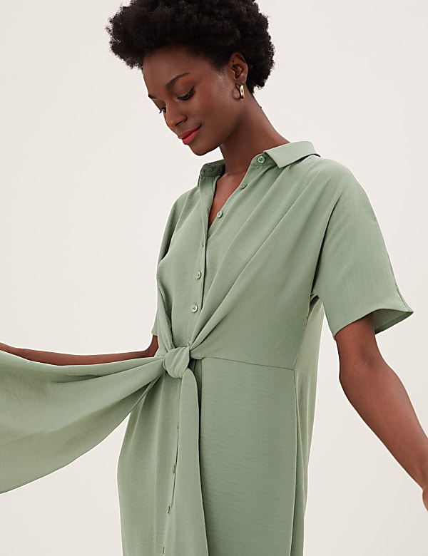 Tie Front Midi Shirt Dress