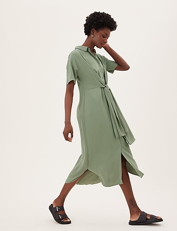 Tie Front Midi Shirt Dress