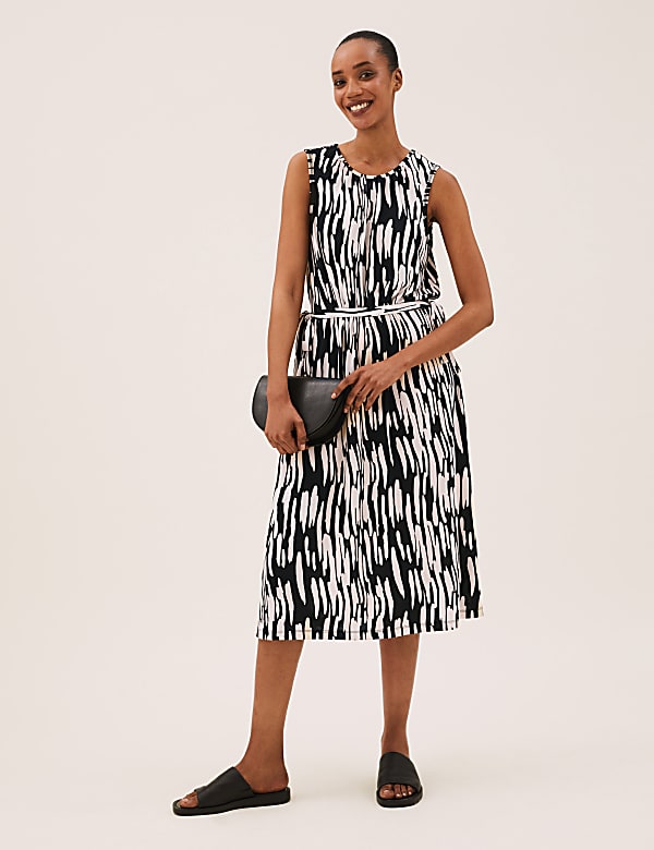 Jersey Animal Print Midi Waisted Dress