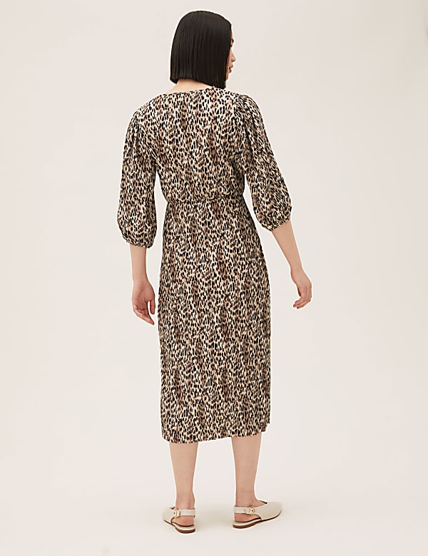Jersey Plisse Animal Print Midi Dress