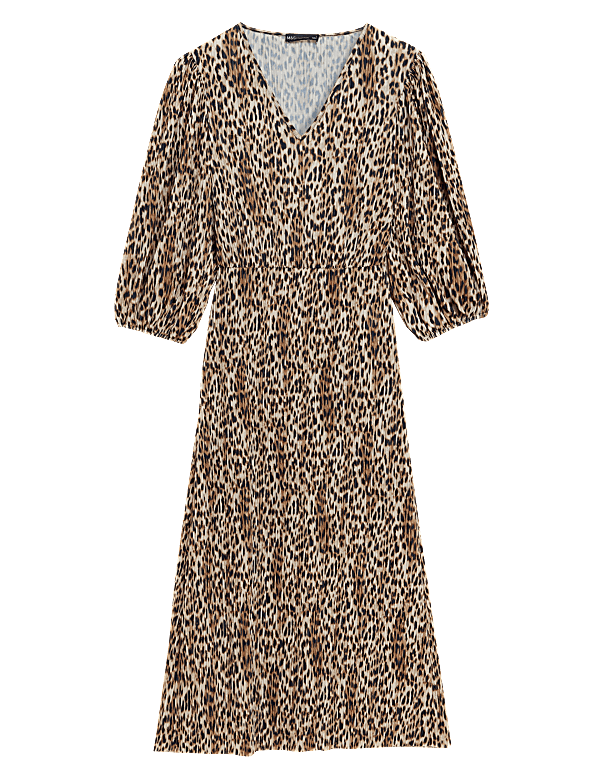 Jersey Plisse Animal Print Midi Dress