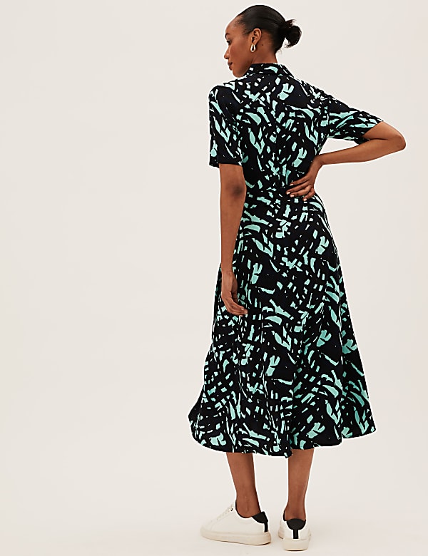 Printed Belted Midi Shirt Dress