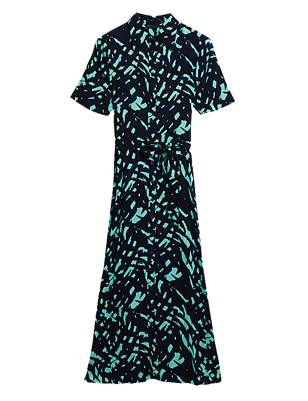 Printed Belted Midi Shirt Dress