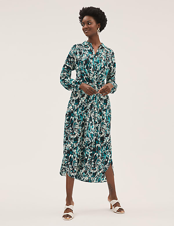 Animal Print Tie Front Midaxi Shirt Dress