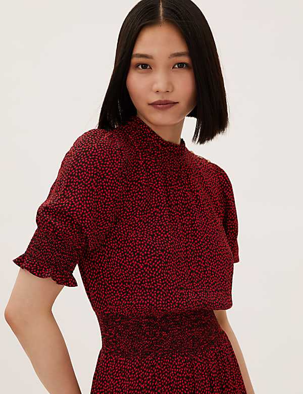 Animal Print Puff Sleeve Midi Waisted Dress