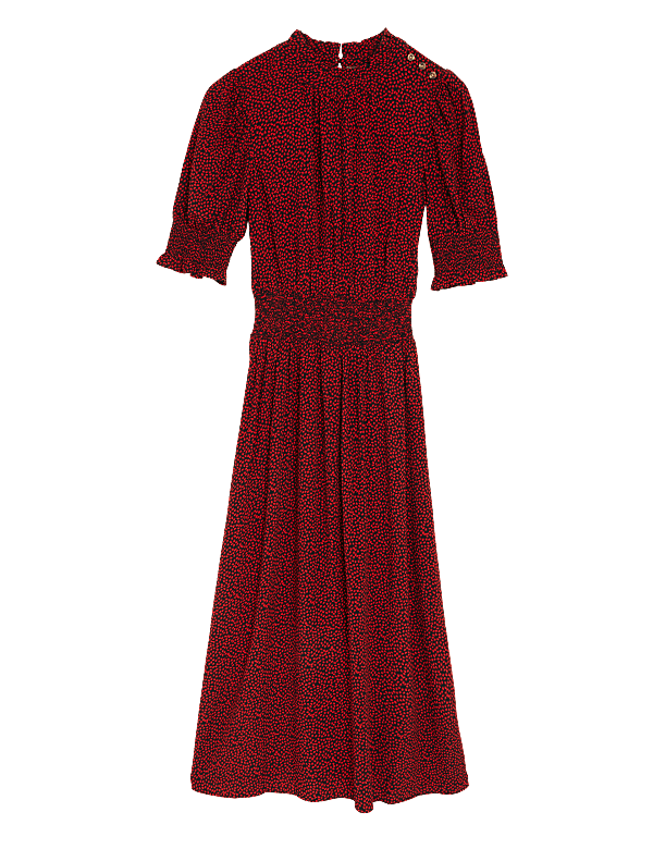 Animal Print Puff Sleeve Midi Waisted Dress