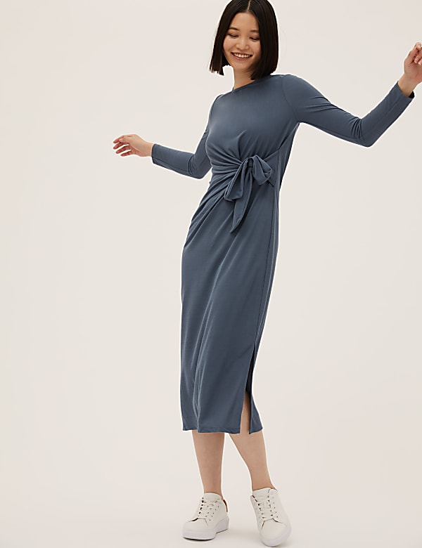 Jersey Round Neck Midi Column Dress