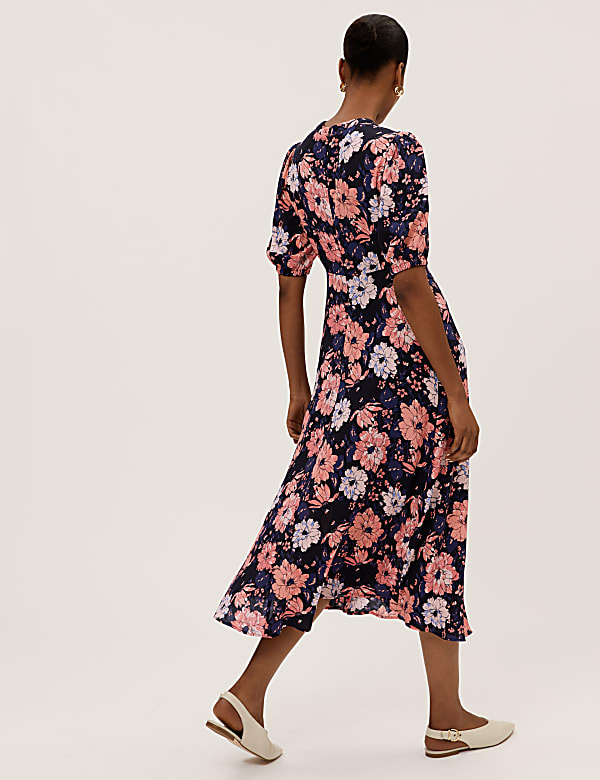 Floral Round Neck Midaxi Tea Dress