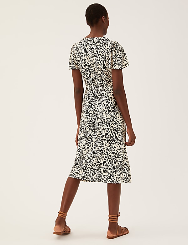 Jersey Animal Print V-Neck Midi Wrap Dress