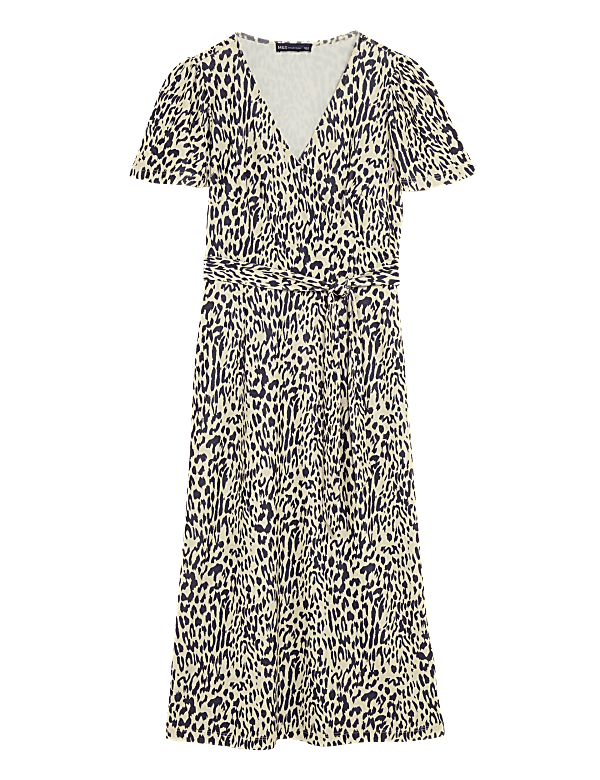 Jersey Animal Print V-Neck Midi Wrap Dress
