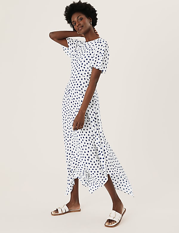 Polka Dot Asymmetric Midi Tea Dress