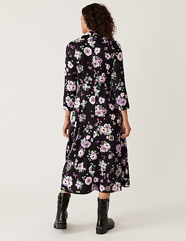 Satin Floral Button Detail Midi Dress