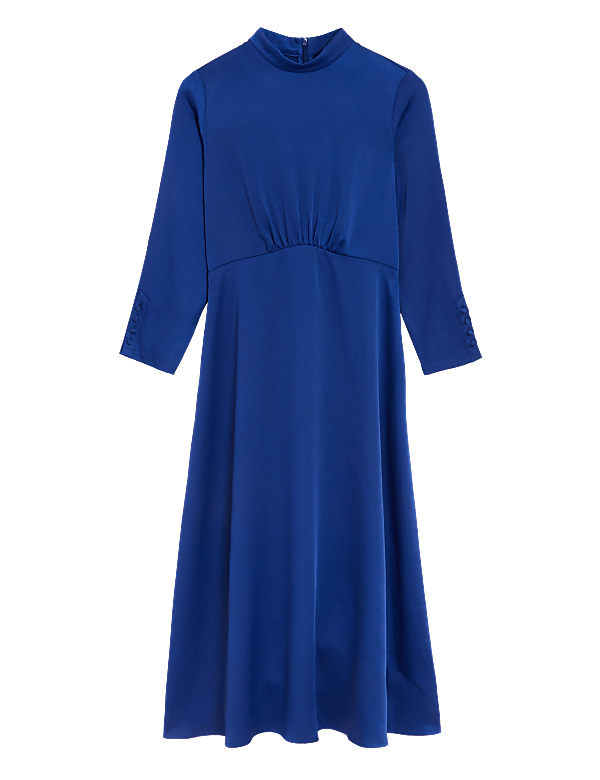 Satin Round Neck Midi Tea Dress