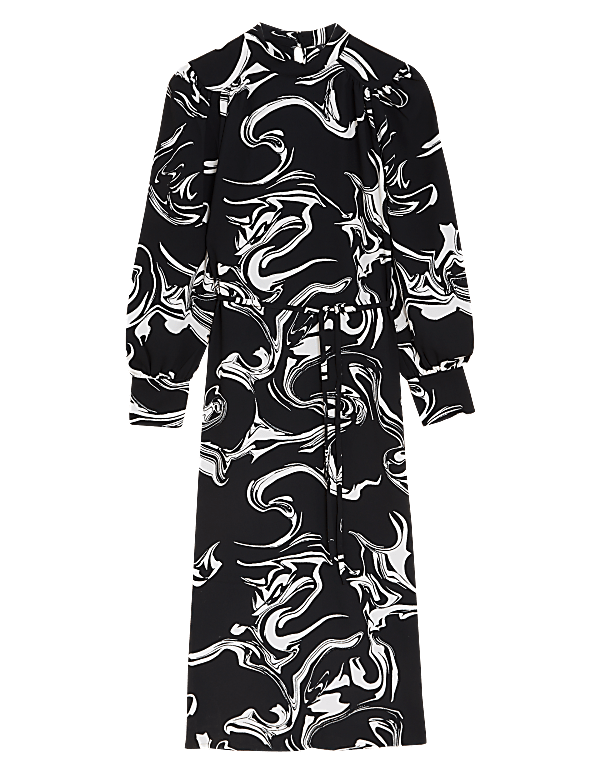 Marble Print Round Neck Midi Column Dress