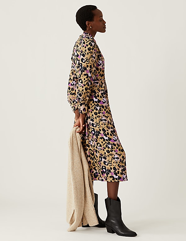 Animal Print Round Neck Midi Column Dress