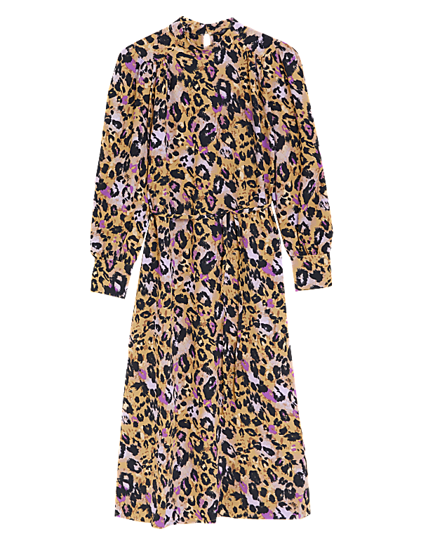 Animal Print Round Neck Midi Column Dress