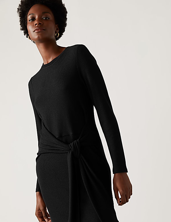 Jersey Ribbed Round Neck Midi Column Dress