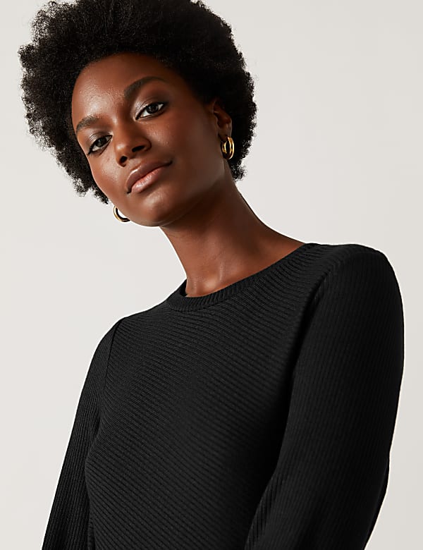 Jersey Ribbed Round Neck Midi Column Dress
