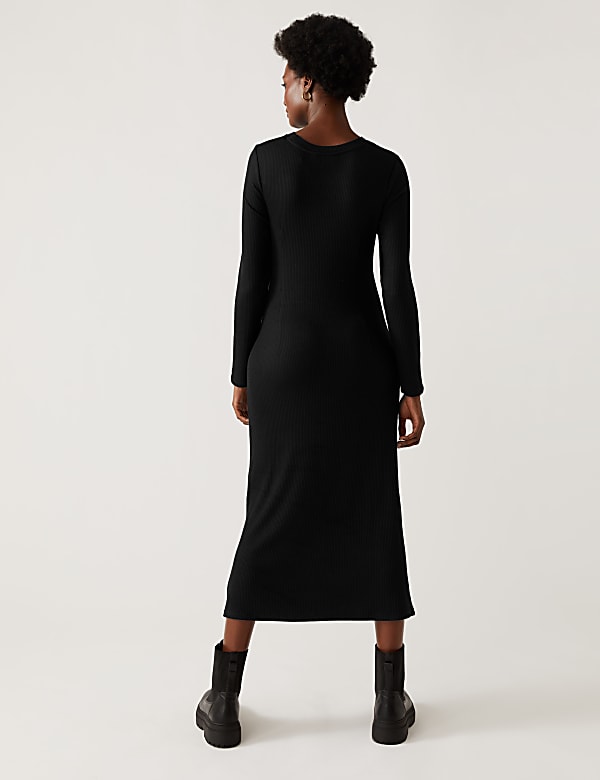 Jersey Ribbed Round Neck Midi Column Dress